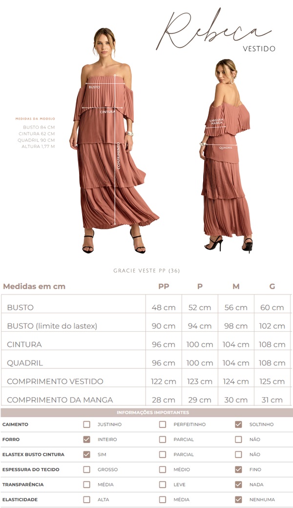 Vestido Longo Crepe Plissado Rebeca | Laguna